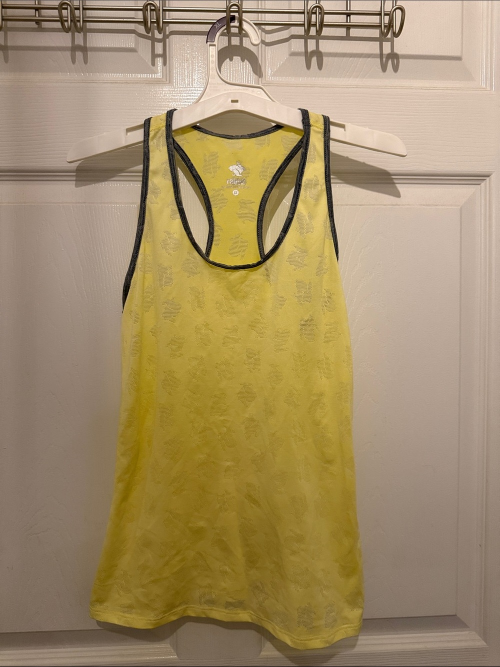 Rabbit Women’s Bunny Hop Tank- Yellow Racerback Tank with Dark Grey Trim